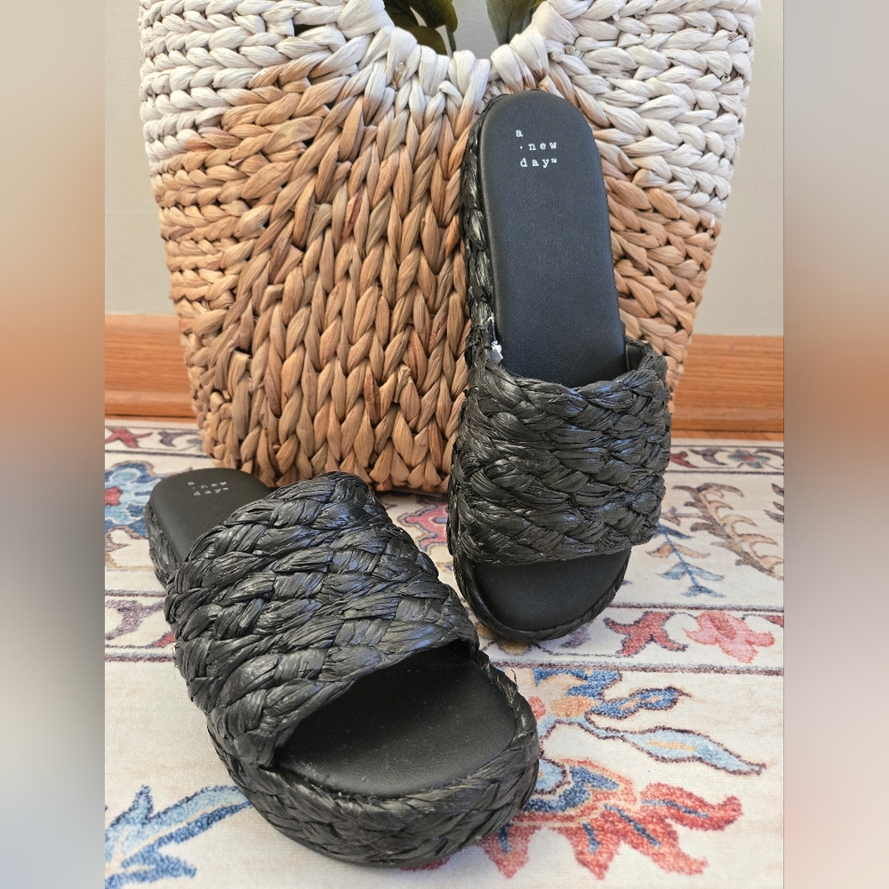 A New Day Black Braided Slide Sandals Size 10 NWOT